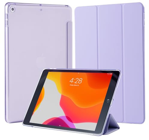 4UBonLife Custodia per iPad 9a/8a/7a Generazione 10,2 Pollici 2021/2020/2019, Smart Cover Protettiva Rigida Custodia Sottile e Leggero con Retro Traslucido per iPad 7/8/9, Viola Chiaro
