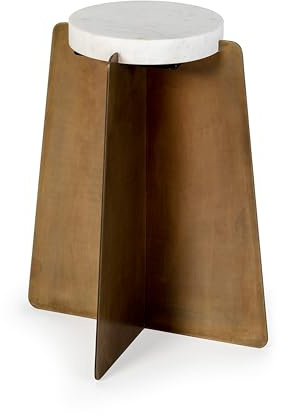 MESA AUXILIAR 45X45X57 METAL/MARMOL DORADO ANTIQUE/BLANCO