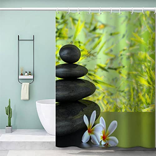 Rideau de douche extra long en bambou vert pierre zen 200 x 220 cm en tissu polyester personnalisé rideaux de salle de bain avec 220 hauteur