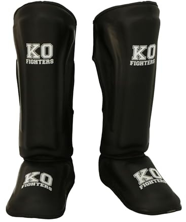 KO Fighters - Protège-Tibias - Kickboxing - Arts Martiaux - Shinguards - Noir - L (Noir, L)