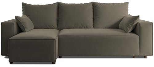 4ALL HOME Ecksofa mit Schlaffunktion Tobi 246x145 cm - Couch - Sofa mit Bettkasten - Eckcouch - L-Form - Schlaffsofa - Schlafsofa mit Bettkasten - Universal (Velo 625 Grau-Braun)
