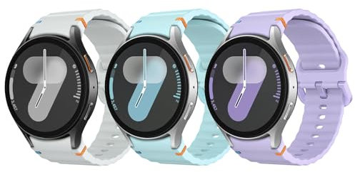 Astorgos 3 Pack Bracelets de Sport Compatible avec Samsung Galaxy Watch 7 FE 6 5 4 40mm 44mm, Bracelet en Silicone Souple pour Galaxy Watch 6 4 Classic 43mm 47mm/5 Pro 45mm Femmes Hommes, BC/GC/PV