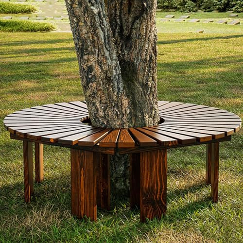 Banco de Parque Redondo de Madera Maciza para Exteriores con diseño Curvo en Forma de Abanico para Sentarse en jardín y Patio.