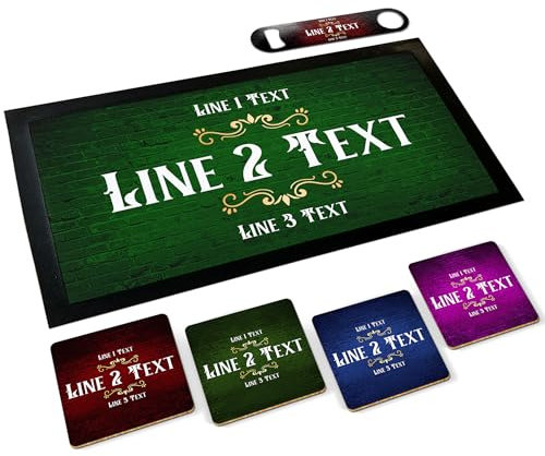 ShopQuality4U Personalised Custom Made Bar Accessories for Home Pub - Eye-chatching Gift Set | Bar Runners, Bottle Openers, Beer Mat Gifts