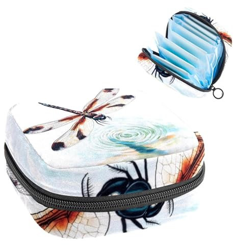 Borsa portatile per assorbenti igienici, borsa per coppette mestruali femminili per ragazze adolescenti, kit per primo ciclo mestruale, libellula che sbatte le ali sulla superficie dell'acqua