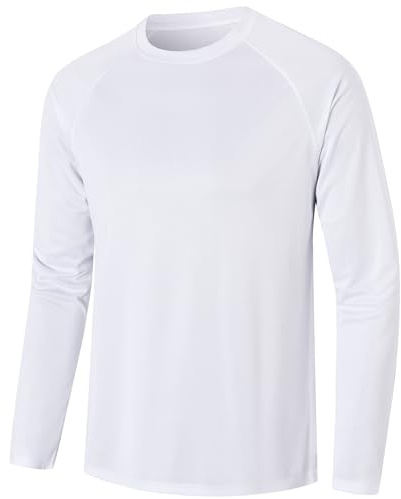 Mens Long Sleeve T-Shirts for Men Sports Gym T Shirts Breathable Quick Dry Athletic Running Performance Activewear Tops（T7510-White-XL）