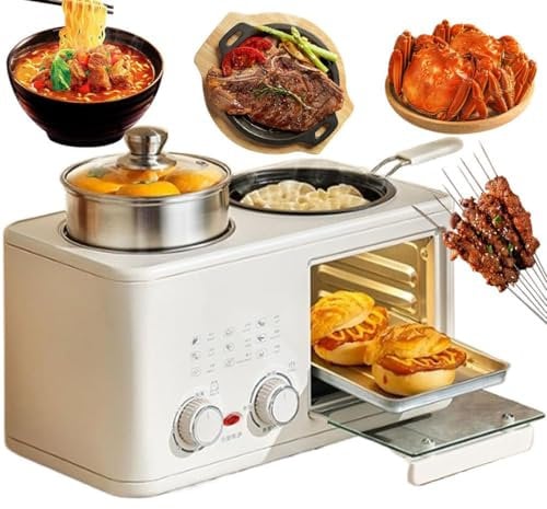4-in-1 Breakfast Maker Station, 8L Electric Breakfast Machine with Oven, Frying Pan and Steamer, 0-60Min Timer Knob, S-Type Double Heating Tube, 1200W Breakfast Egg Sandwich Maker for Home