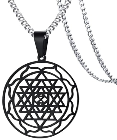 IOETSEUT Herren Halsketten Schmuck Männer Sri Yantra Mandala Anhänger Halskette in Schwarz Glücksbringer Gesegnet Energized Spiritual Schmuck 24 Zoll