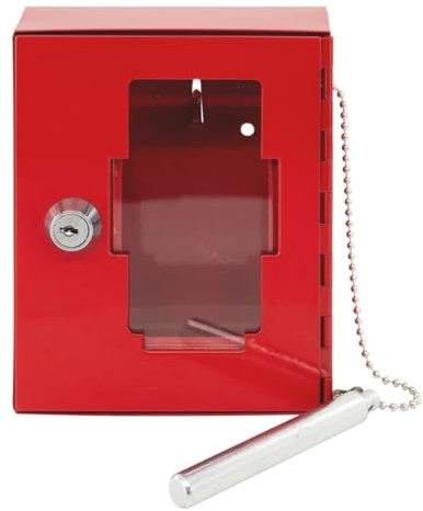 BURG-WÄCHTER Notschlüsselbox mit Glasbruchstift, 1 Haken, 2 Schlüssel, für Notfälle, Stahlblechgehäuse, EMG 6165, Kaminrot (RAL 3002)