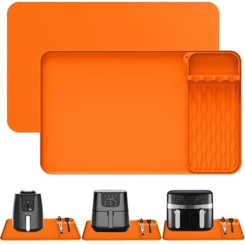 Tapis en silicone pour comptoir avec propriétés résistantes à la chaleur et support d'ustensiles de cuisine compatible avec friteuse à air comprimé pour four et micro-ondes (orange)