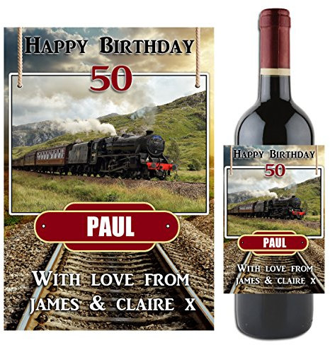 Personalised STEAM Train LOCO Wine Bottle Label ~ 18th 21st 30th 40th 50th 60th 70th 80th Birthday Gift Idea N54
