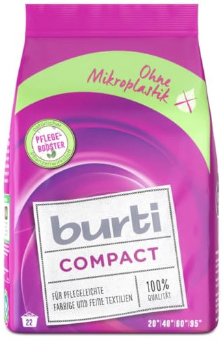 Burti Compact 1,1 KG (ca. 22 Waschladungen) - reinigt pflegeleichte, farbige und feine Textilien mit reine Seife, natürlichen Enzyme und der 4xAktiv-Plus-Formel besonders schonend