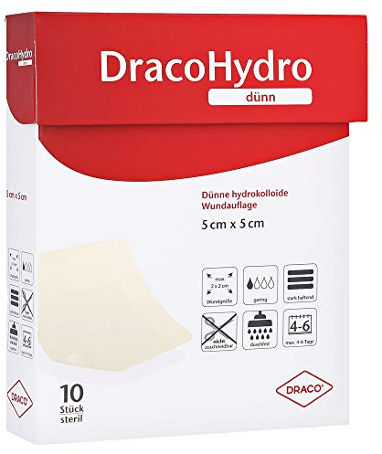 DRACOHYDRO dünn Hydrokoll. Wundauflage 5x5 cm, 10 Stk, Alkoholfrei, Wundschutz und -pflege, Wundverband, Mundpflege
