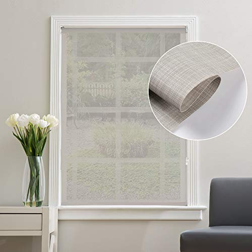 Deco Window Roller Blinds for Windows (122 cm W X 213 cm L,Ivory) Sunsreen Texture Fabric Polyester Curtain Shades Light Blocking Sun UV Protection Sunshade for Home & Office Inside Outside Mount