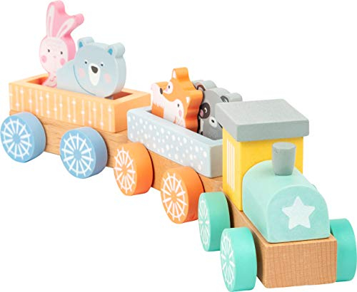 small foot Eisenbahn Pastell aus Holz, Spieleisenbahn mit kleinen Tierfreunden als Passagiere, ab 3 Jahren, 11470