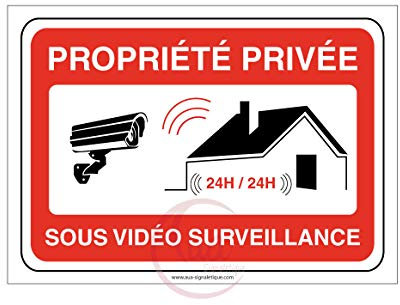 AUA SIGNALETIQUE - Autocollant PROPRIÉTÉ PRIVÉE sous vidéo Surveillance 24h/24-150x105 mm, Vinyl adhésif