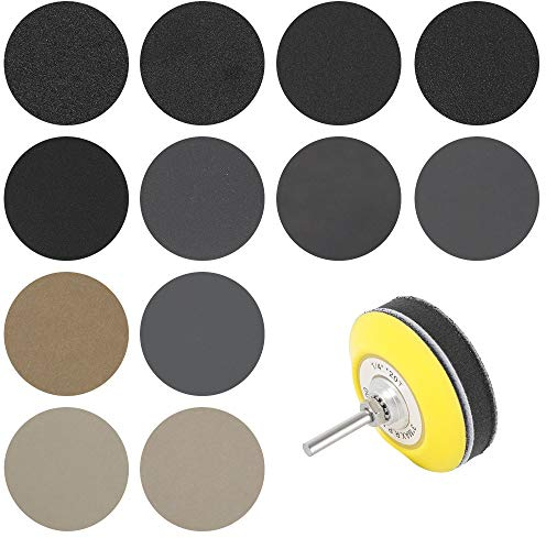 180 pezzi Disco abrasivo carta grana 60/80/100/150/240/400/800/1200/2000/3000/5000/10000 per smerigliatura lucidatura levigatrice (75 mm)