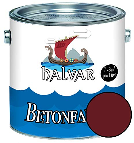 Halvar Betonfarbe/Bodenbeschichtung SEIDENMATT Rot RAL 3000-3031 Fassadenfarbe (1 L, RAL 3005 Weinrot)