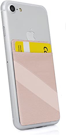 MyGadget Cartera con 1 Bolsillo + Elástico para Funda Móvil - Tarjetero Adhesivo para Smartphone - Porta Tarjetas de Crédito con Bloqueo RFID - Card Holder - Rosa Oro
