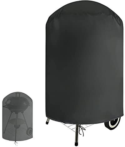 Fenghome BBQ Cover, Waterproof Round Barbecue Covers for Kettle BBQ Heavy Duty Gas BBQ Grill Cover with Drawstring-77x97cm (Black)