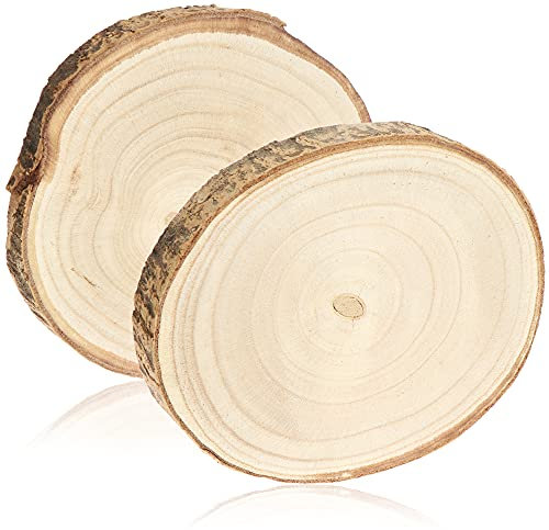 com-four® 2X Baumscheibe aus Vollholz mit Rinde - Dicke Holzscheibe zur Dekoration - Deko-Untersetzer für Vasen und Geschirr - runde Baumscheibe zum Basteln