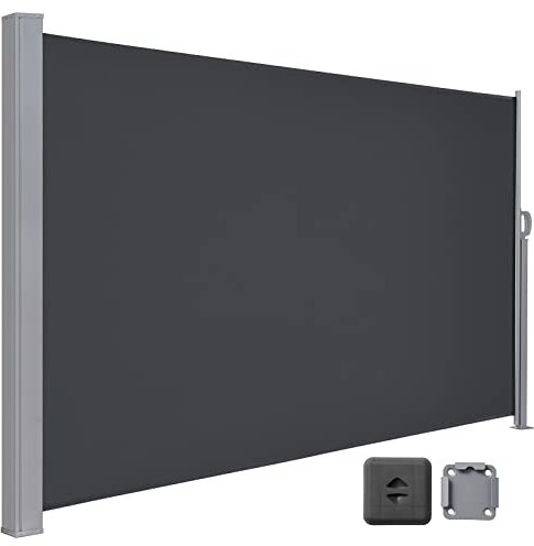 LARMNEE Seitenmarkise mit Stahl-Kasten, 200 x 450 cm, Markise ausziehbar, Sonnenschutz, Seitenrollo, Blickdicht, für Garten, Terrasse, Balkon, Anthrazit EBK2045TBP02