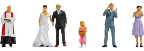 NOCH Hochzeitspaar Figuren-Set, handkoloriert, 6 Kunststofffiguren für Dioramen TT 1:120