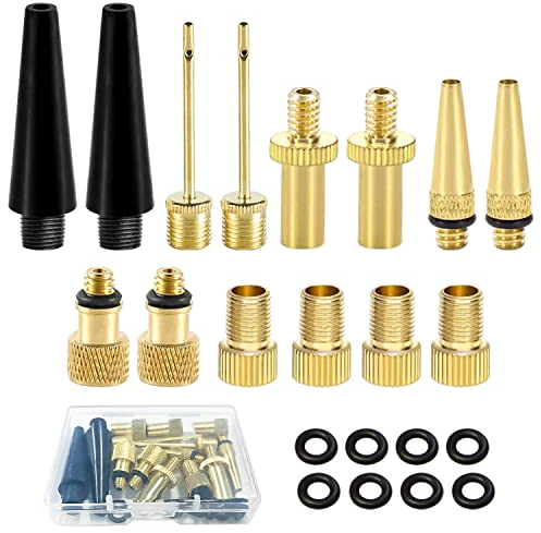 Fahrradventil Adapter Set Fahrrad Ventiladapter Reinem Kupfer DV SV AV DV SV AV Fahrradventil Autoventil Adapter mit Dichtring für Kompressor Fahrradpumpe Basketball Fußball(24 Stück)