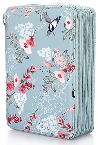 SUMNACON Federmäppchen 200 Bleistift Organizier Buntstift-Organizer mit großem Fassungsvermögen und Halter für Schule Büro Reise Geschenk Fuer Familie und Freunden(Blumen Vogelmotiv,Blau)