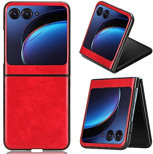 Miimall Compatible with Motorola Razr 40 Ultra Case, Premium PU Leather Shell with Lychee Texture Skin-Friendly Anti-Scratch Shock-Proof Full Coverage Protective Cover for Moto Razr 40 Ultra-Red