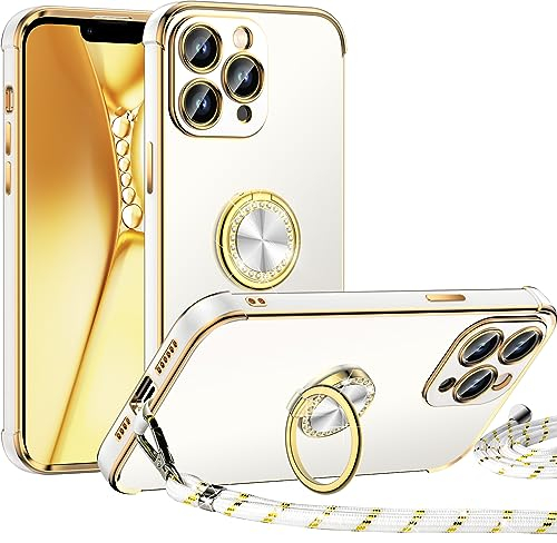 Miss Arts für iPhone 11 Pro Hülle mit Band, Ring Ständer Handyhülle Frauen Mädchen Dünn Stoßfeste Schutzhülle für iPhone 11 Pro Case Weiß