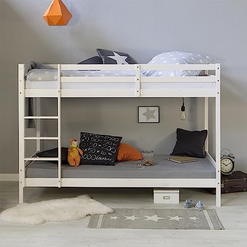Homestyle4u Etagenbett 90x200 Holz 2 Kinder inklusive Lattenrost + 2 Matratzen Hochbett Kinderbett Weiß Kiefer