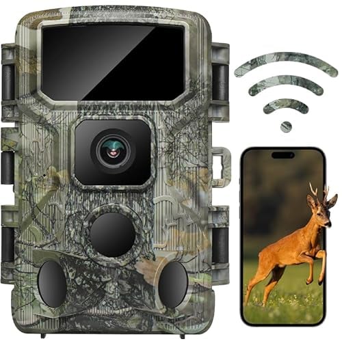 KJK Wildkamera WLAN 4K 64MP mit 64GB Speicherkarte, Wildtierkamera mit Nachtsicht, 0.05s Auslöser Bewegungsaktiviert, IP67 Wasserdicht 100ft 130° Weitwinkel 45 Stücks Infrarot-LEDs ohne Glühen