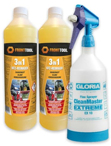 Fronttool KFZ-Reiniger 3in1 Konzentrat 2x1L inkl. Sprühflasche, Autoshampoo, Autoreiniger, Löst Öl, Fett, Insekten, Bremsstaub