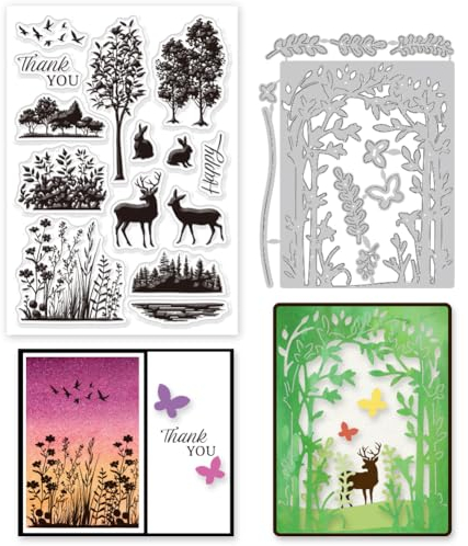GLOBLELAND Transparente Stempel Und Stanzformen Mit Waldtier Silhouette, Transparente Silikonstempel Für Karten Und Metallstanzungen Für Kartenherstellung Und DIY Präge Scrapbooking
