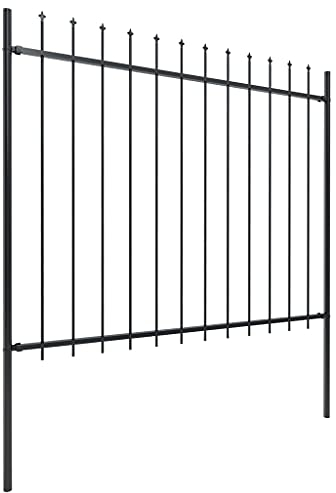 Dekorativer Gartenzaun mit Speerspitzen Stahl 1,7 x 1,5 m Schwarz, Doppelstabmattenzaun, Metall Zaunelemente Dekoration Zaun für Garten, 144927