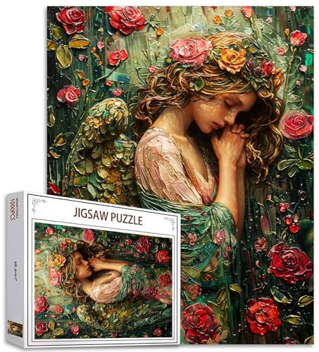 Adult 1000 Piece Jigsaw Puzzle Pretty Angel Girl Painting Puzzle Pixie Fairy Elf Floral 1000 Piece Jigsaw Puzzle for Challenging Family Activity Games Floral Wall Decor DIY Puzzle 20X27In