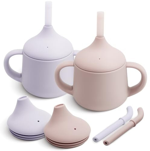 Moonkie Trinklernbecher | Baby Trinkbecher ab 6 Monate | 3 Stages Silikon Trainer Cup | Trinkbecher Kinder | Trinkflasche mit Strohhalm | Kinderbecher | Auslaufsicher | BPA-frei | 4 oz (Blush/Mauve)