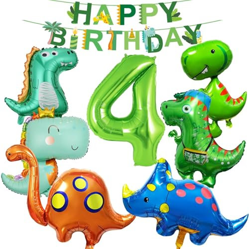 12 Stück 4 Jahre Dino Geburtstag Deko Party Folienballon Luftballon Dino Deko Kindergeburtstag Dinosaurier Luftballons Grün Dschungel Geburtstag Dekoration Junge Mädchen