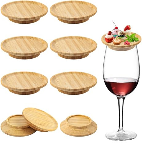 Bambus Weinglas Topper, 6 Pcs Weinglas Charcuterie Topper, Weinglas Topper Aus Holz, Wine Glass Charcuterie Topper für Dessert Getränk Tasse Deckel Dekoration, Verhindert das Verspritzen von Rotwein