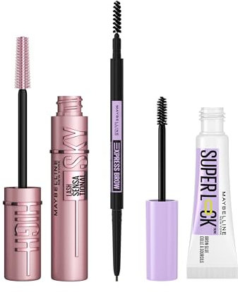 Make-Up Set Maybelline New York Lash Sens. Sky High Mascara, Very Black, 7,2 ml + Augenbrauengel Super Lock Brow Glue, Transparent, 8 g + Augenbrauenstift, Brow Ultra Slim Liner, Nr. 04 Medium Brown