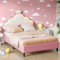 Kinderbett 90 x 200 cm, Mädchenbett mit LED, Prinzessinnenbett in Kronenform, gepolstertes Bett mit höhenverstellbarem Kopfteil und Lattenrost, Samtstoff, ohne Matratze (A, 90 x 200 cm)