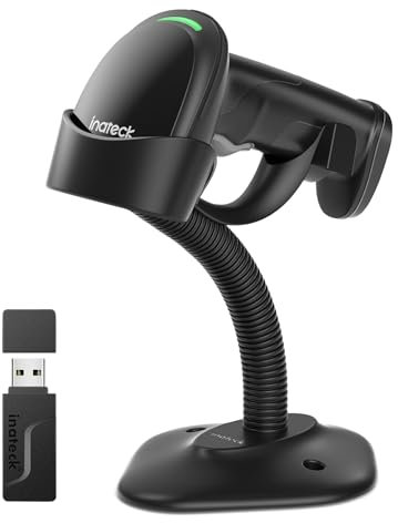 Inateck 2D Barcode Scanner mit Intelligentem Ständer, Kabellos QR Code Scanner, Handscanner mit APP und SDK, 2D Imager mit 2600mAh Akku, BCST-35, Dunkel