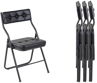 Stalwart Premium - 4er Set stabile Klappstühle bis 130 kg belastbar Stuhl klappbar Metall Klappstuhl Gepolstert Kunstleder schwarz für Gäste und Veranstaltungen