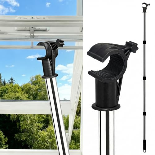 Plkjiu Window Pole Opener - Compatible with Vertical/Horizontal Sliding Windows, for Velux GGL & GGU Skylight Roof Windows, Stainless Steel Multi - Part Loft Hatch Pole with Hook (1.75m)
