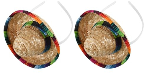 KOMBIUDA Lot de 2 Bandeaux Chapeau Mexicain en Paille Mini Sombrero Confortable pour Fête D'anniversaire et Événements Carnaval Colorés