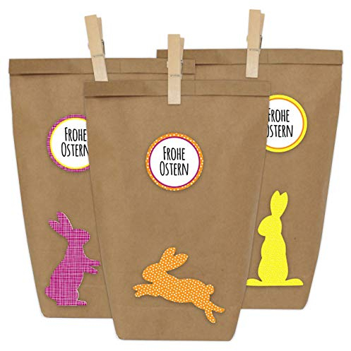 Papierdrachen 12 DIY Geschenktüten zu Ostern zum Basteln - Kreatives Osternest mit 12 Papiertüten und Osterhasen Aufklebern - Design 16
