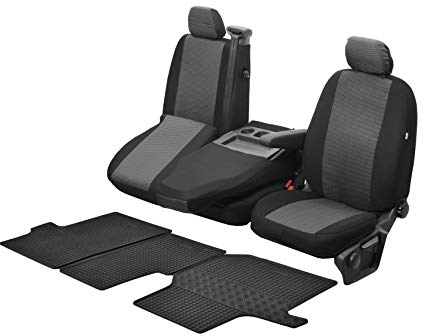 Passgenaue Sitzbezüge Hero und Gummifußmatten kompatibel mit VW Crafter ab 2017 - EIN Set