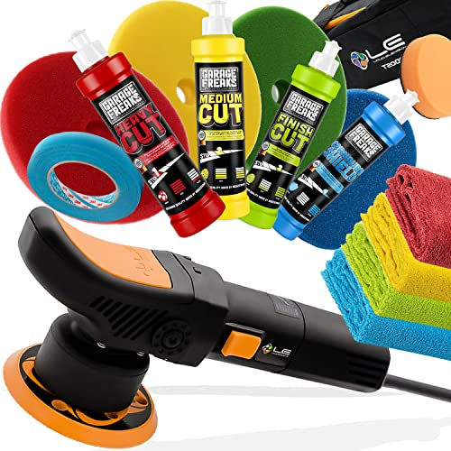 Garage Freaks Liquid Elements Politurset: Liquid Elements T2000 V3 Exzenter Poliermaschine + 3M Abdeckband 18mm/50M + 4 Garage Freaks Polituren 250ml + 4 Garage Freaks Pads 150mm + 4 Mikrofasertücher