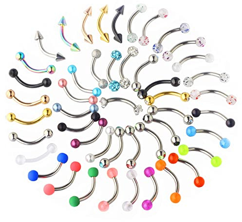 Suotarn 47pcs 16G Stainless Steel Eyebrow Piercing Rings Clear CZ Curved Barbell Helix Daith Rook Earrings Piercing Body Jewelry for Women Men